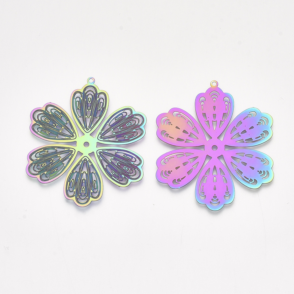 100x 201 Stainless Steel Flower Charms Smooth Stamping Blank Tags Pendants 8.5mm