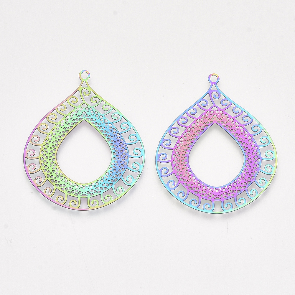 5//10pcs 201 Stainless Steel Filigree Pendants Colorful Dangle Charms DIY Earring