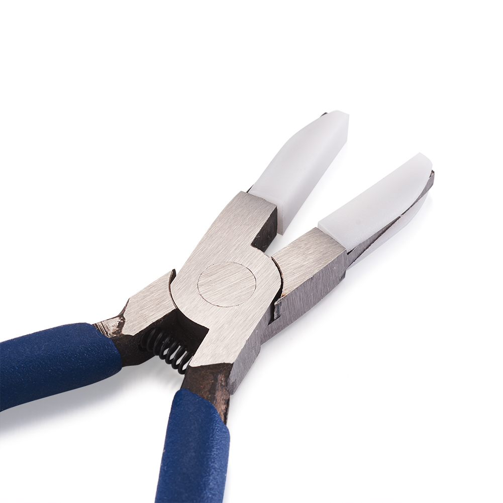 5.6/" Platinum Tone Carbon Steel Flat Nose Jewelry Pliers Nylon Jaw DIY Hand Tool