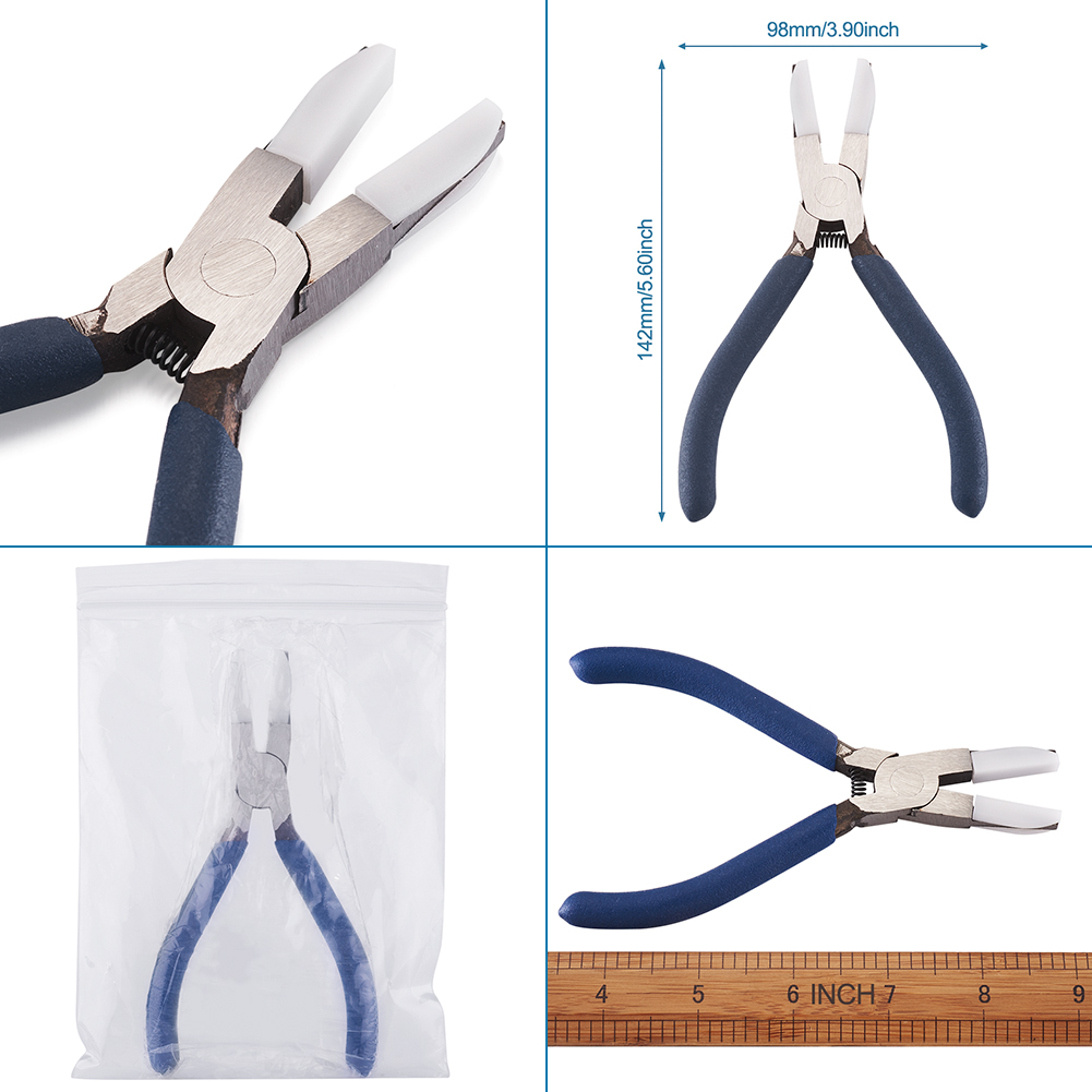 5.6/" Platinum Tone Carbon Steel Flat Nose Jewelry Pliers Nylon Jaw DIY Hand Tool