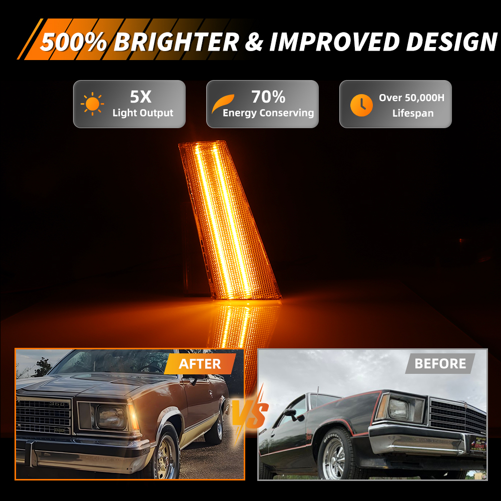 ビンテージ　MALIBU(エミレーター) 2X Clear Amber LED Front Side Marker Lights For 78-79 Malibu