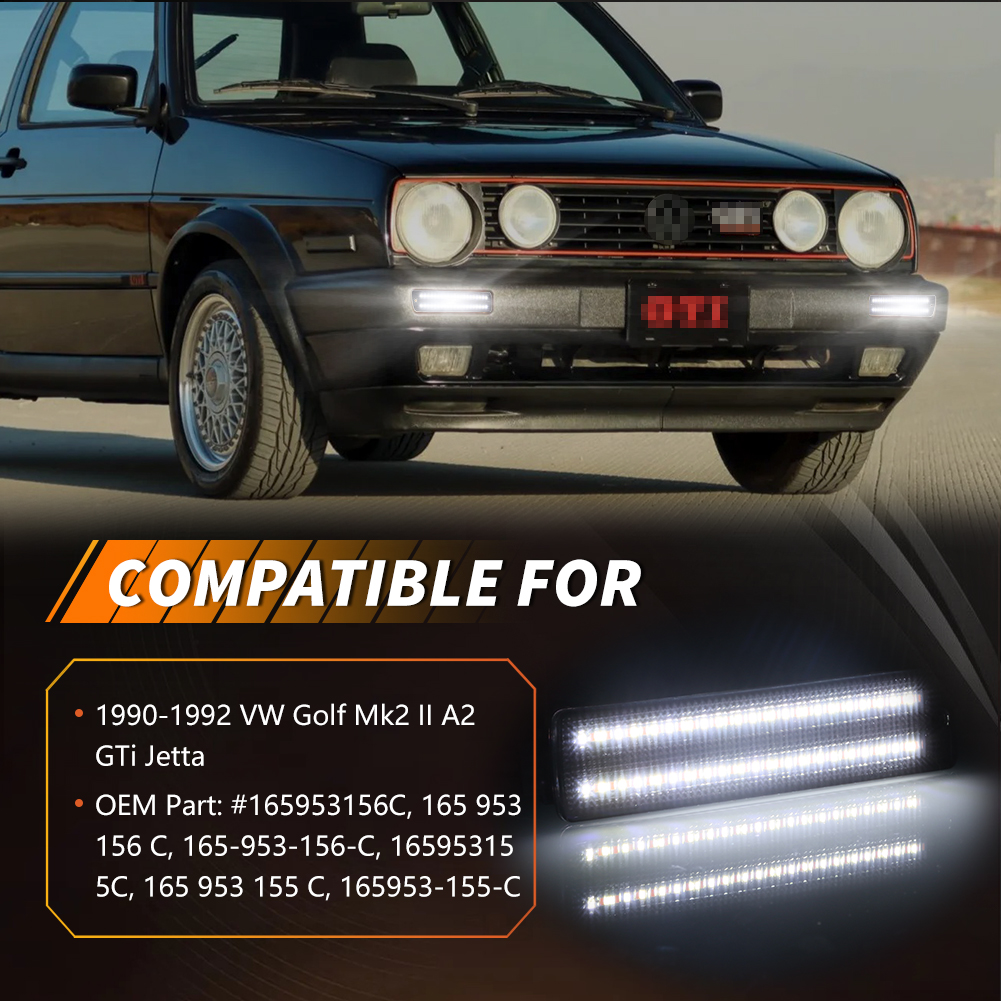2X Smoked Dynamic LED Bumper Signal Lights For 90-92 VW Golf Mk2