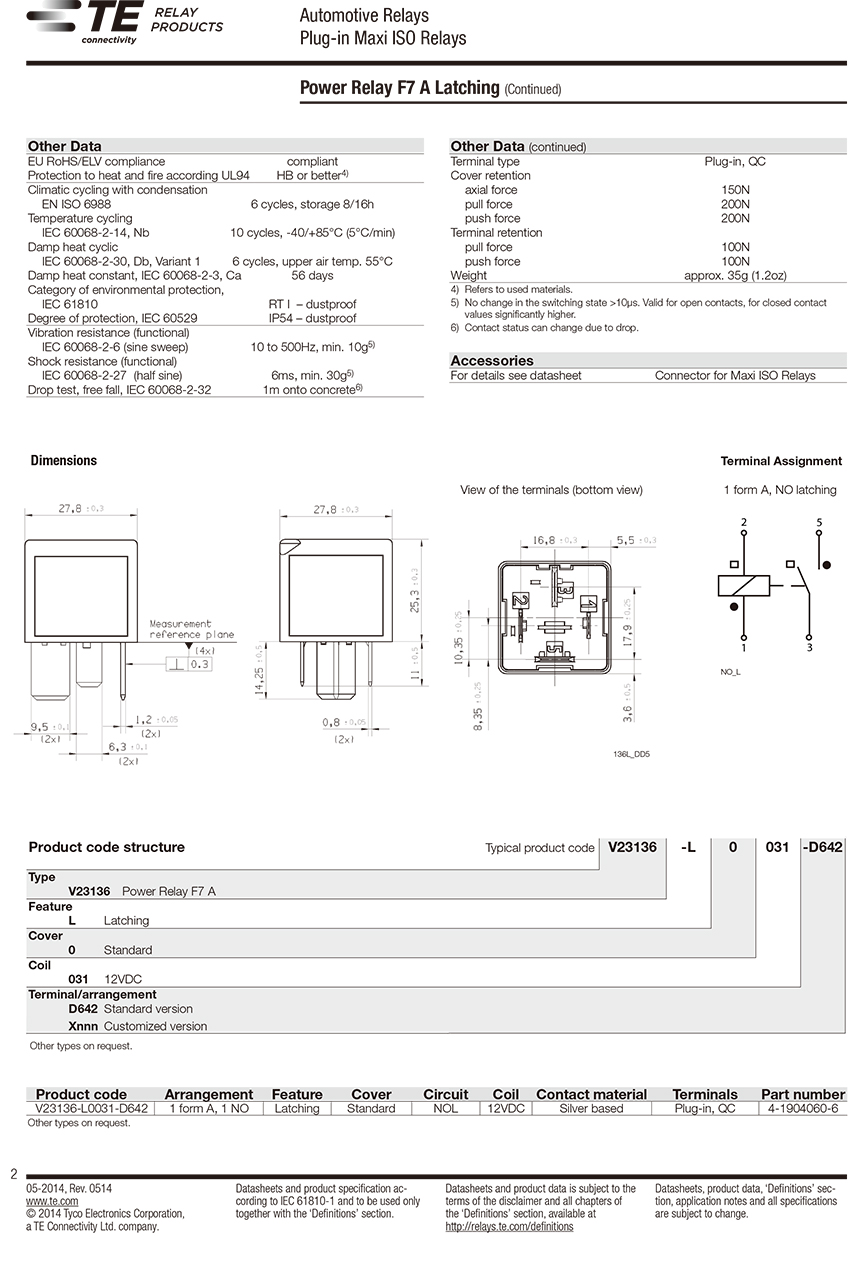 TE V23136-L31-X88 Automotive Relay
