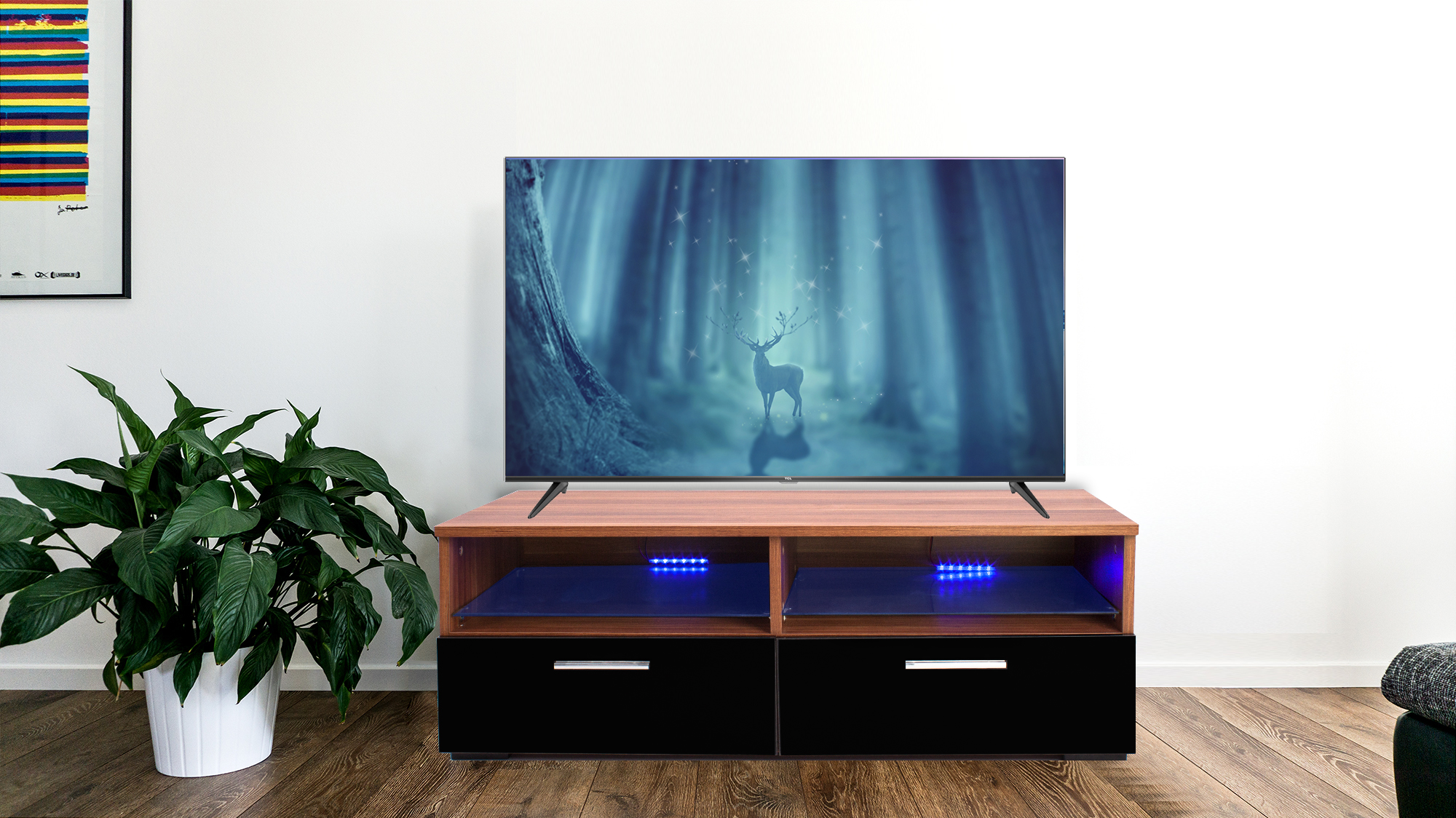 42 Tv Cabinet Stand Led High Gloss 2 Center Drawer Glass Storage