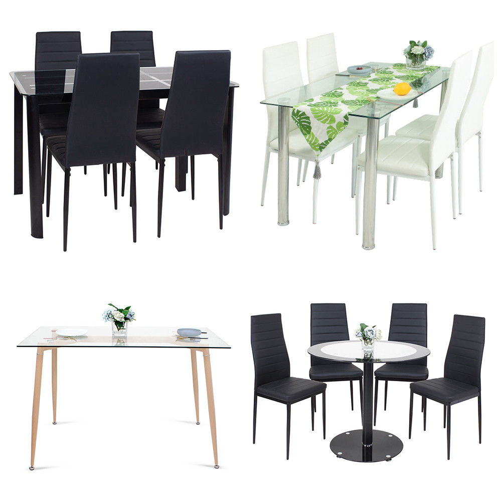 Details About Tempered Gl Dining Table 4 Pu Chairs Modern Design Room Black White Details About Tempered Gl Dining Table 4 Pu Chairs Modern Design Room Black White