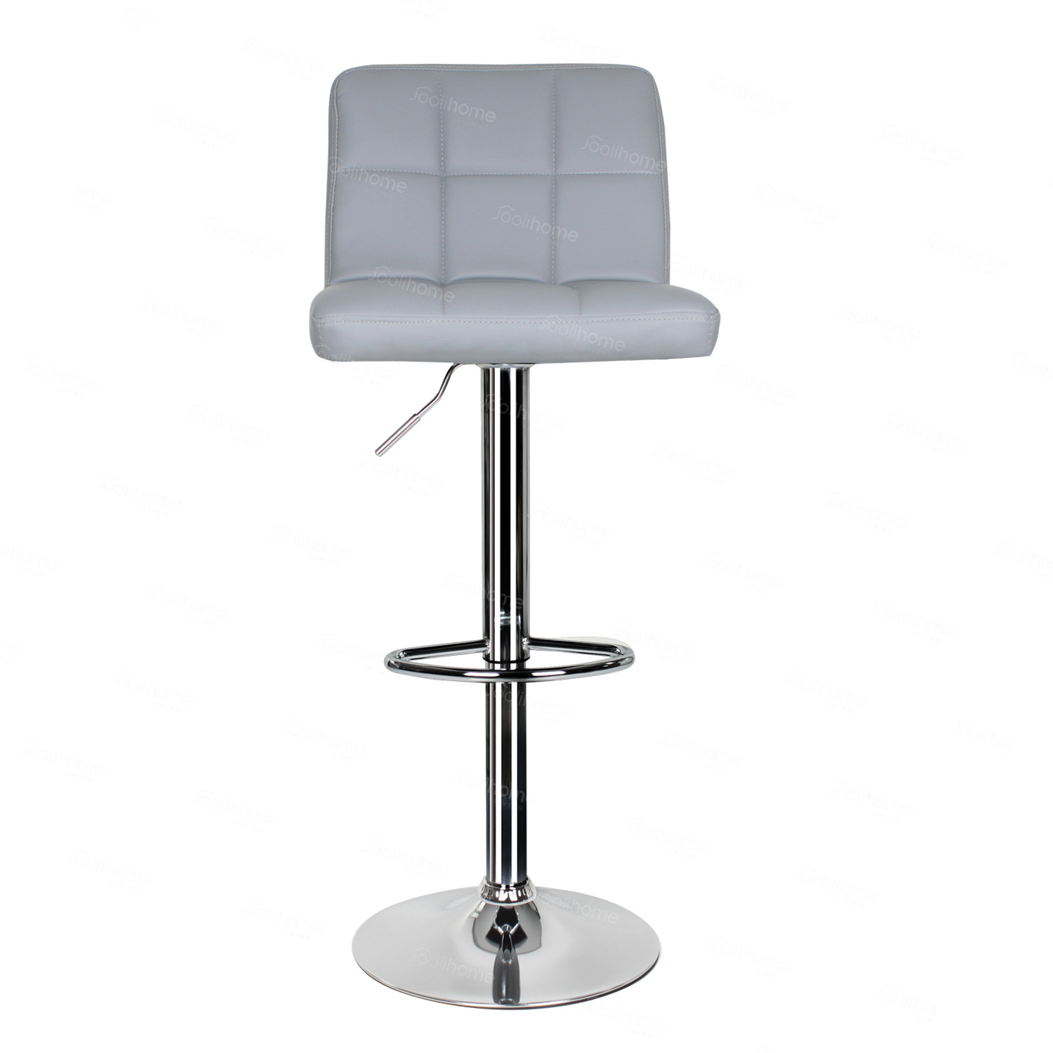 2 × Bar Stools Grey PU Leather Gas Lift Swivel Kitchen Breakfast