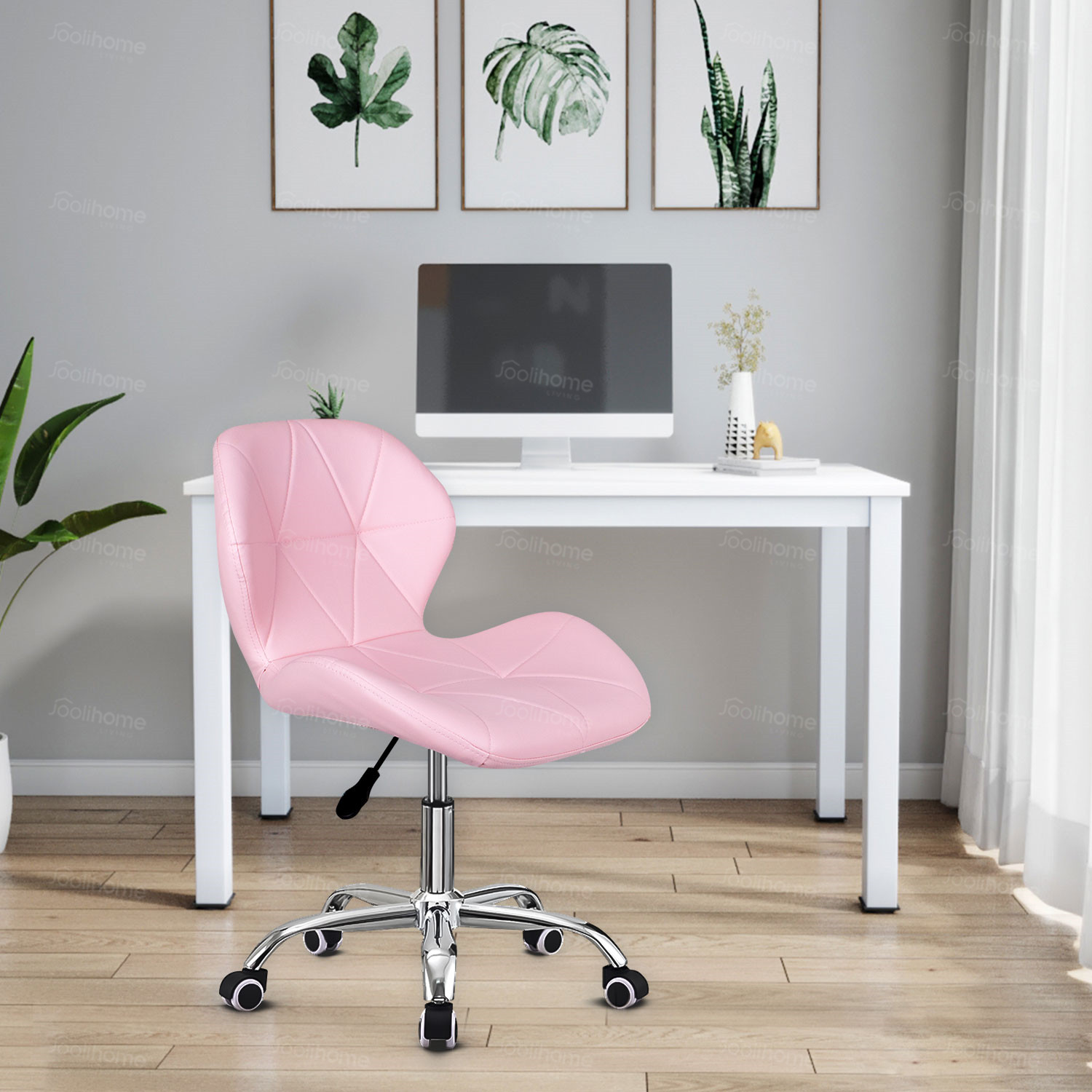 Details About Pink Computer Desk Office Chair Modern Adjule Swivel Pu Leather Padded Lift