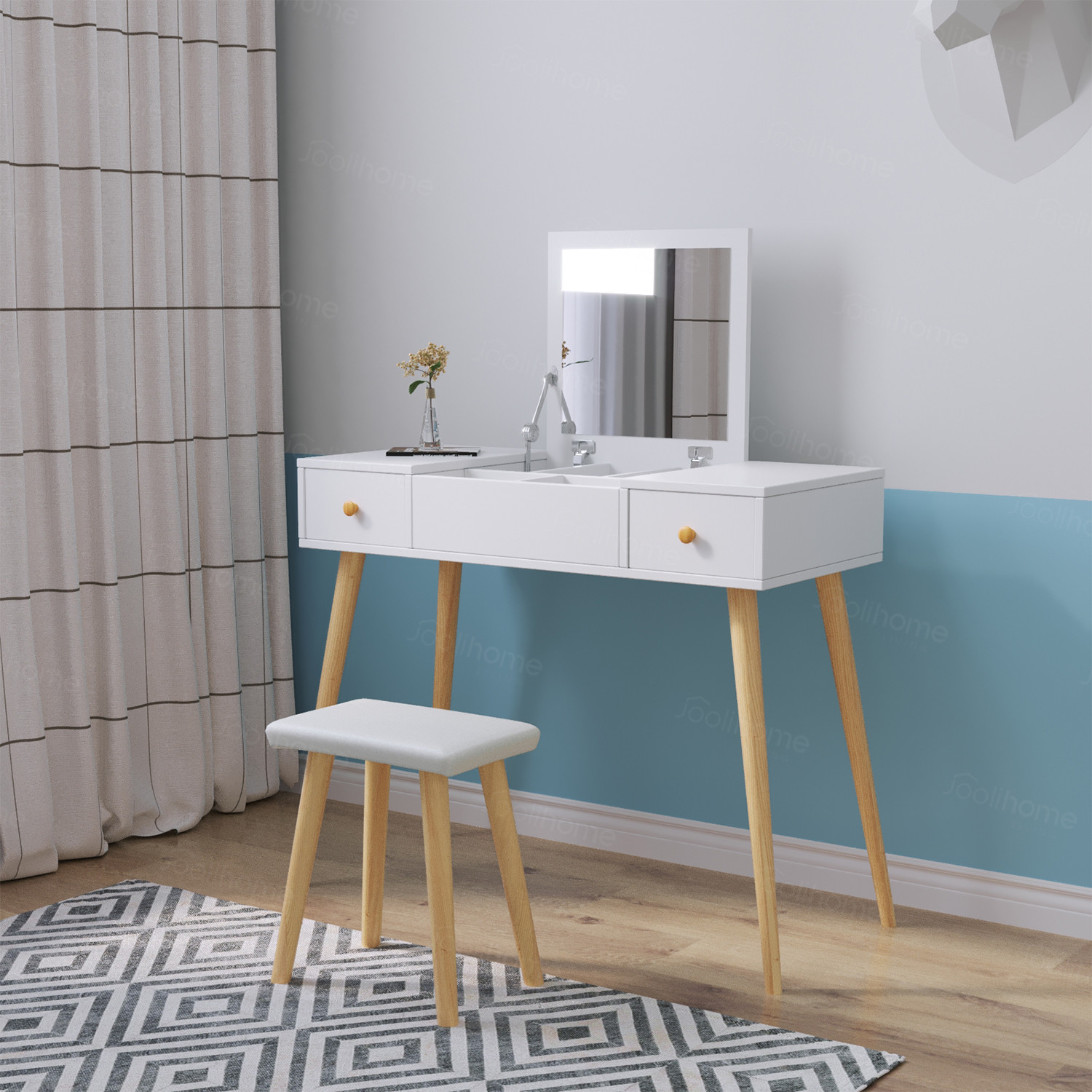 Dressing Table Flip-up Mirror 2 Drawer Vanity Makeup Desk ...