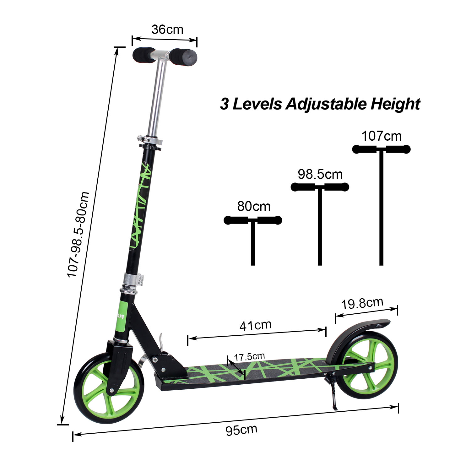 Adult Scooter Teenager Foldable 3 Levels Adjustable Height 2-Wheel Kick