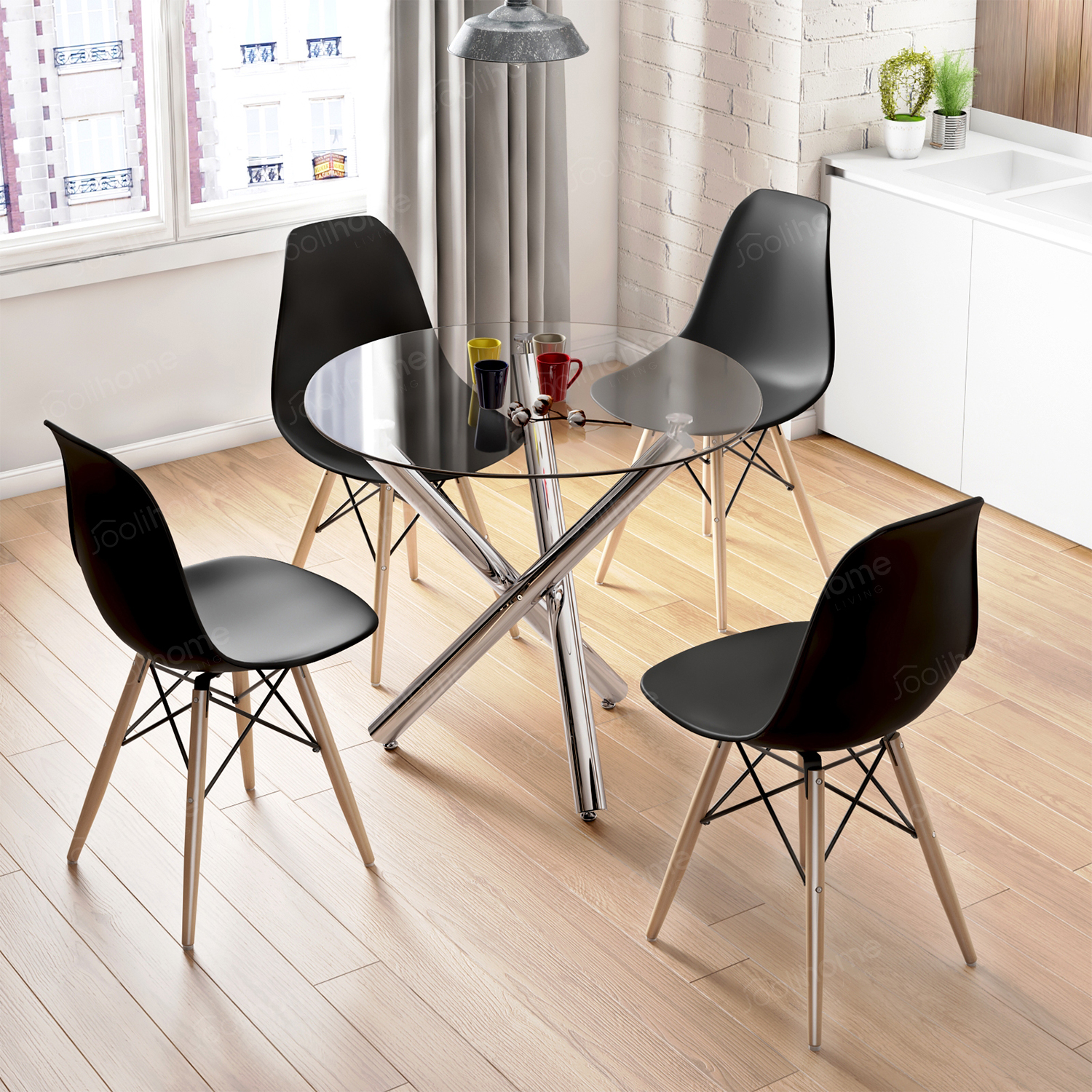 details about set of glass round table  4 chairs dining table set kitchen  living room cafe uk