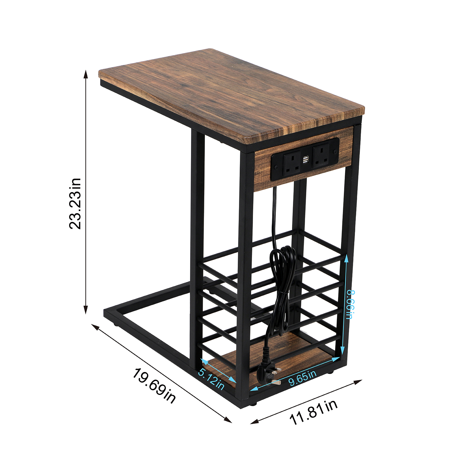 Bedside Sofa Side End Table Coffee Laptop Table with USB Ports Socket Wood Metal Bedside Sofa Side End Table Coffee Laptop Table with USB Ports Socket Wood Metal