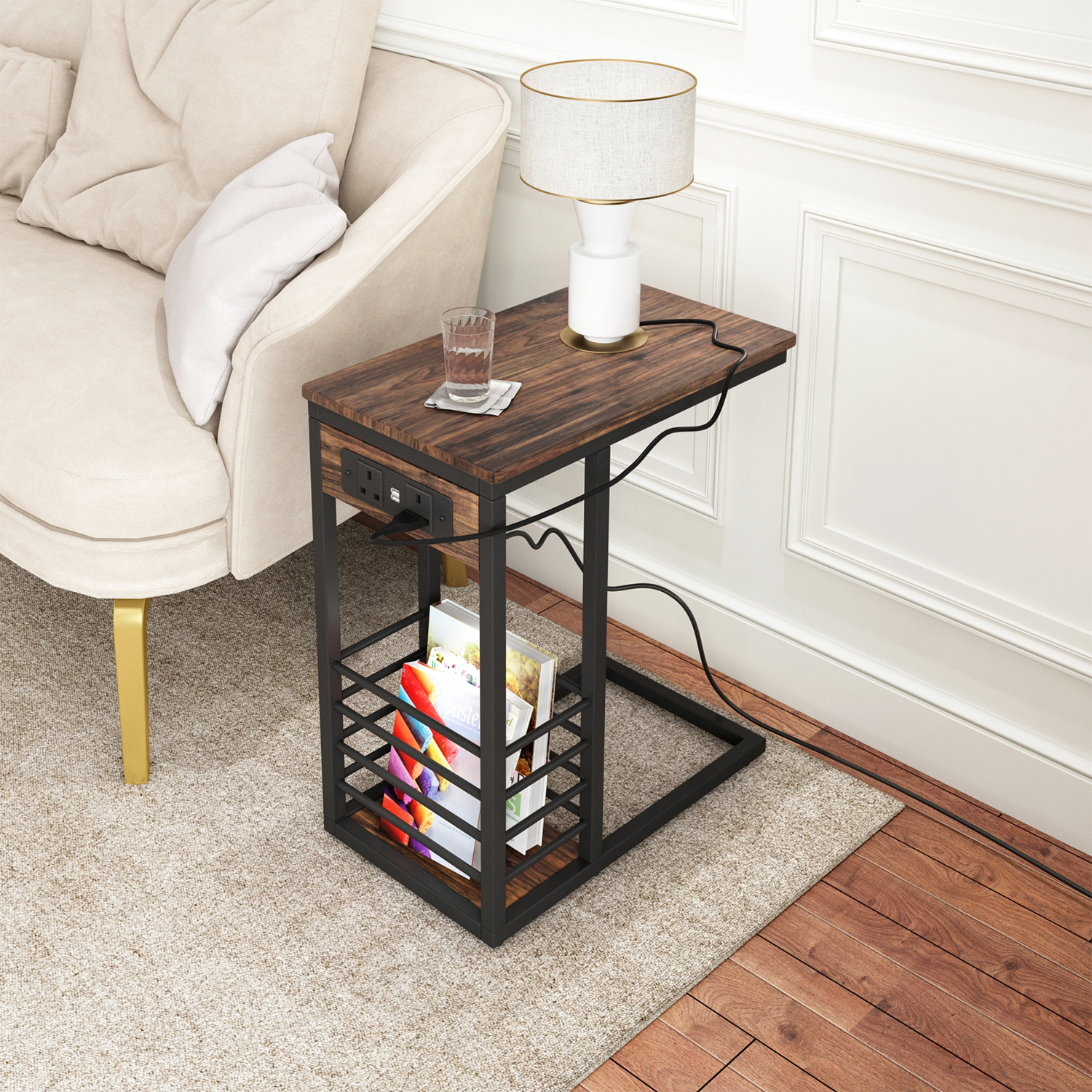 Bedside Sofa Side End Table Coffee Laptop Table with USB