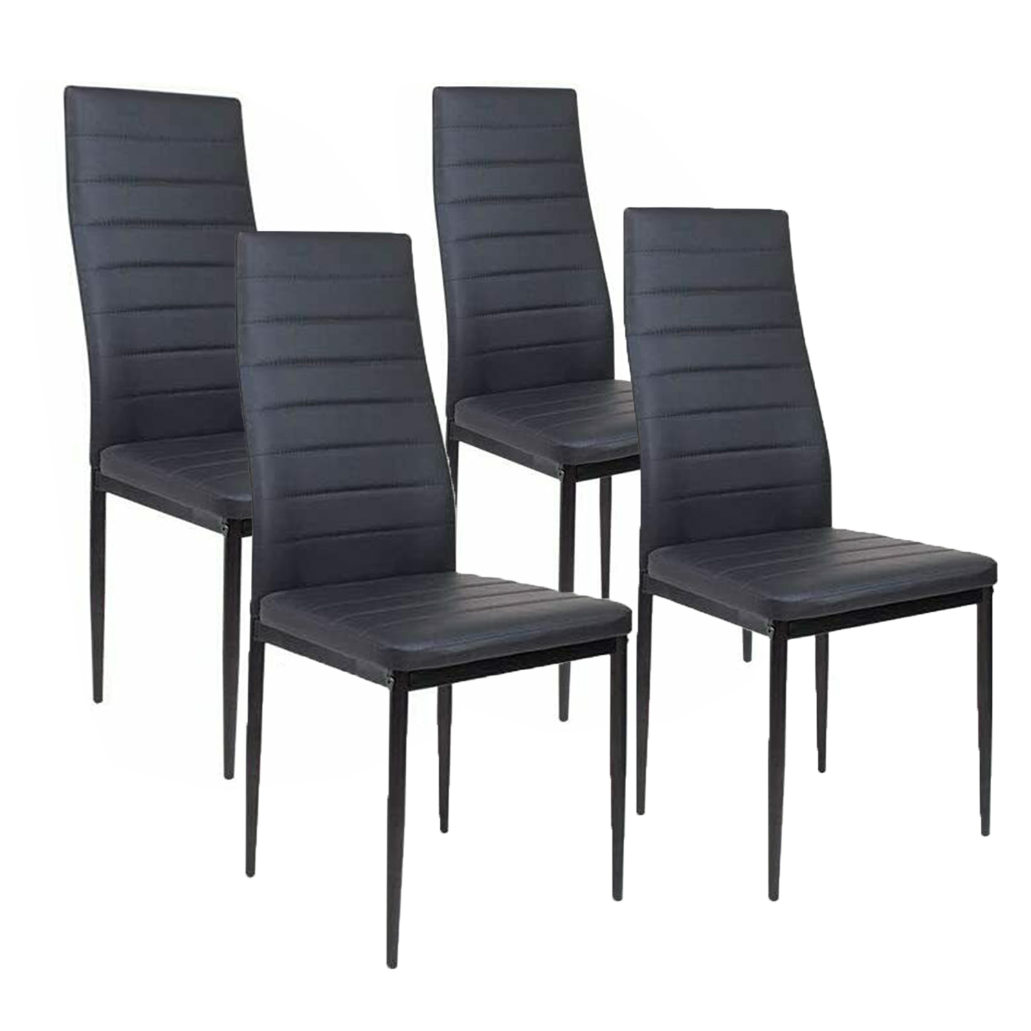 120cm Clear Glass Dining Table And 4 Chairs Set High Back Faux Leather