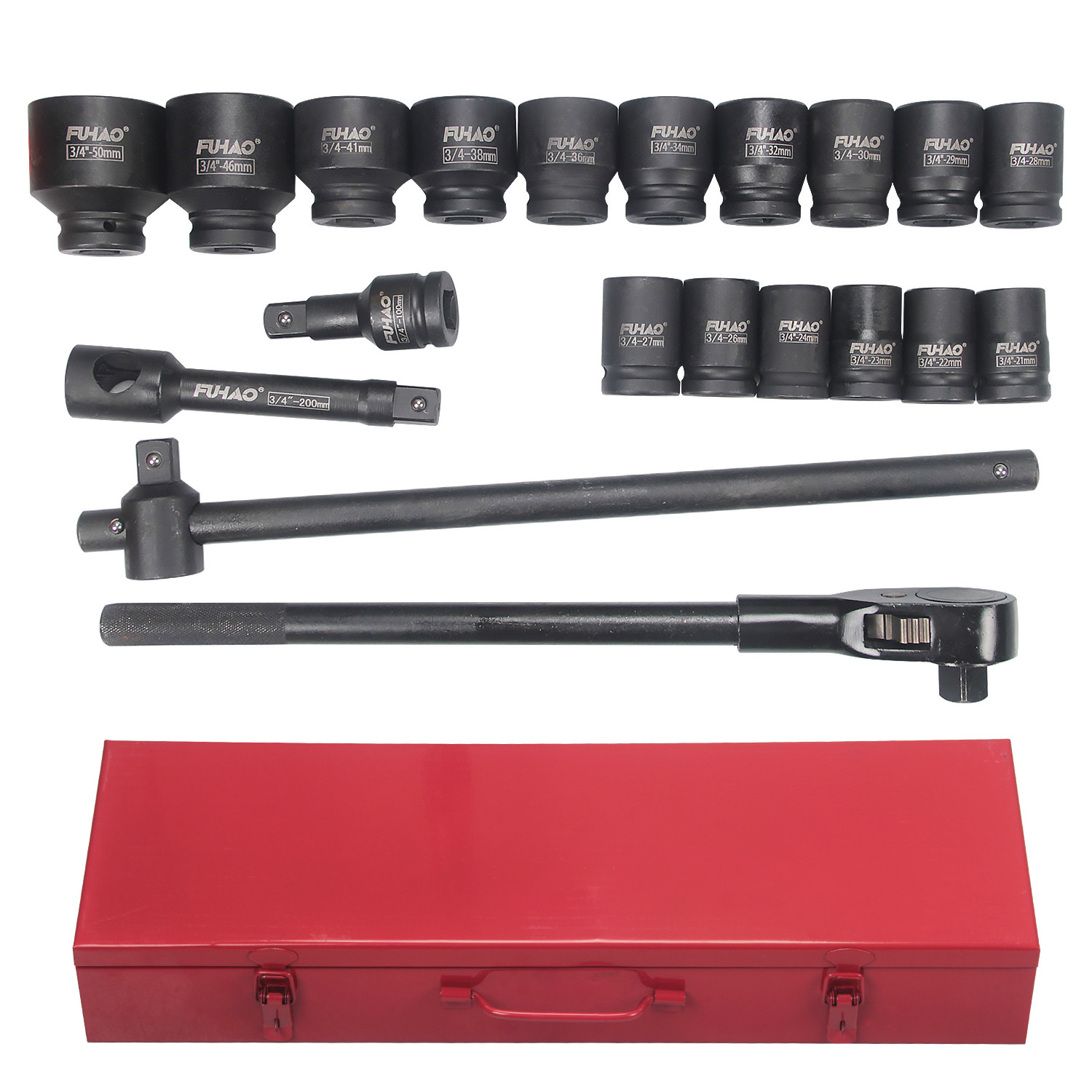 21pc SAE 3/4" Drive Socket Set w Storage Case Jumbo Ratchet Wrench