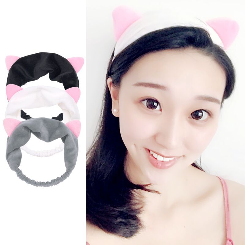 Cute Cat Ear Hairband Headband Yoga Sports Hair Accessory Face Mask Makeup Tools