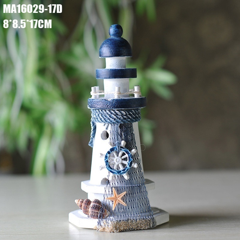 US Beach Home Decor Desk Ornament Colorful Wooden Lighthouse Nautical Decoration