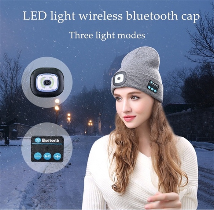 Unisex Bluetooth 5.0 Music Beanie Hat Handsfree Speaker LED Head Lamp ...