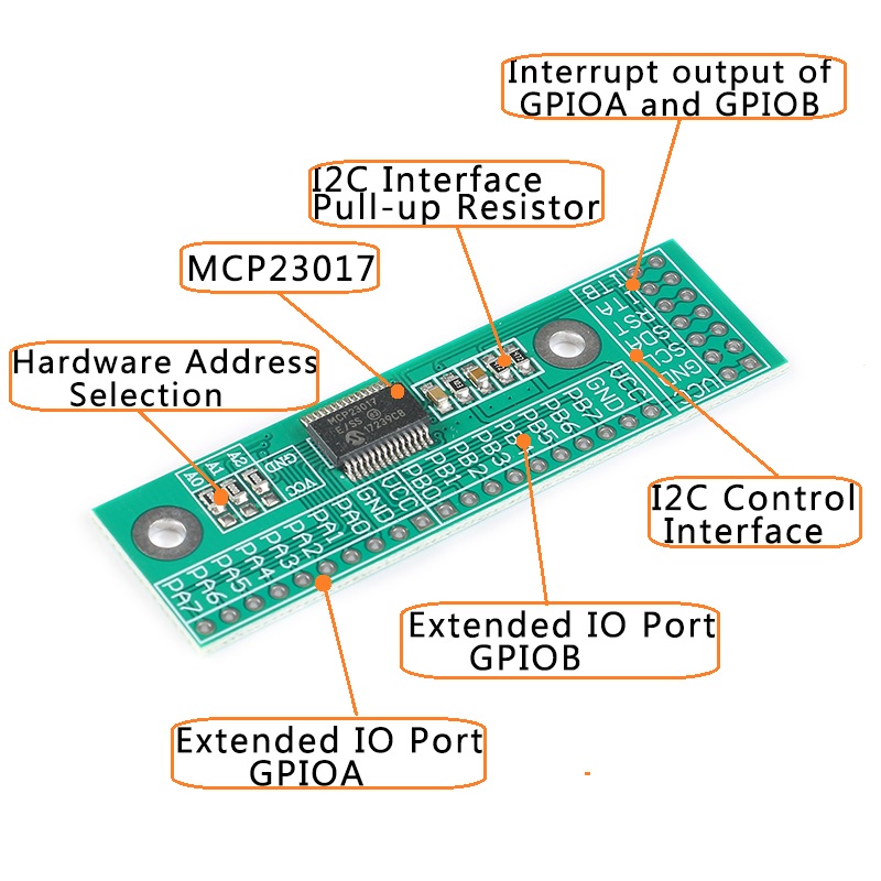 MCP23017 I2C interface 16bit I/O Extension Module Pin Board IIC to