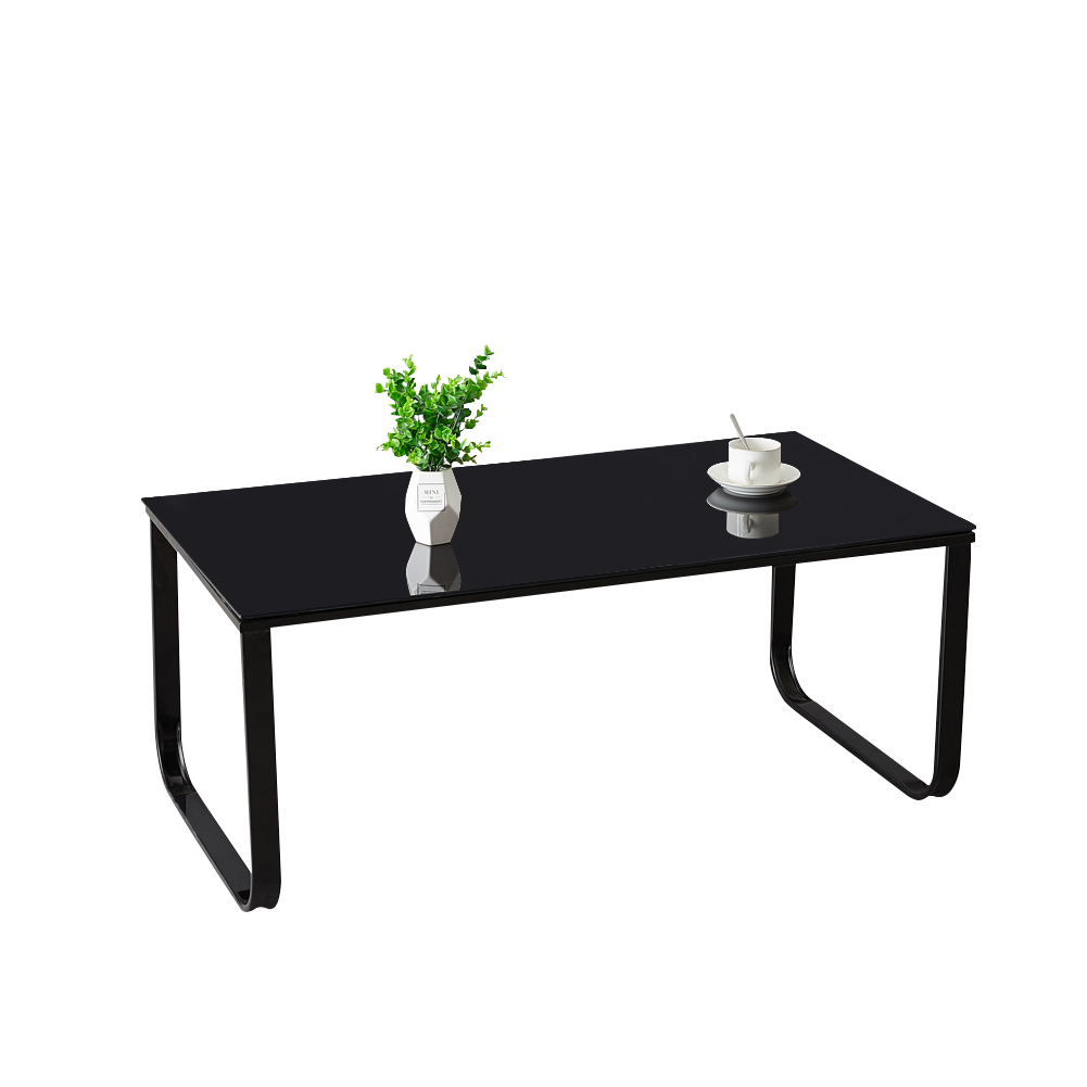 Retro Glass Coffee Side Table with Black Metal Legs Living Bedroom