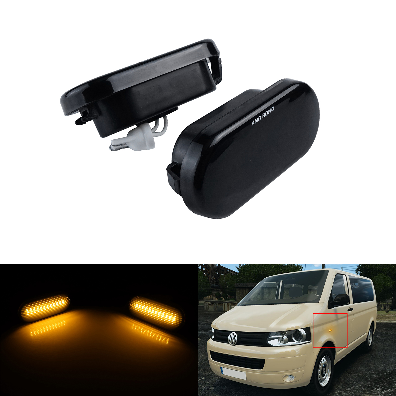 LED Lightbar Seitenblinker Schwarz/smoke Für VW T5 Transporter (ab 04/2003) – Plug & Play, CAN-Bus Kompatibel