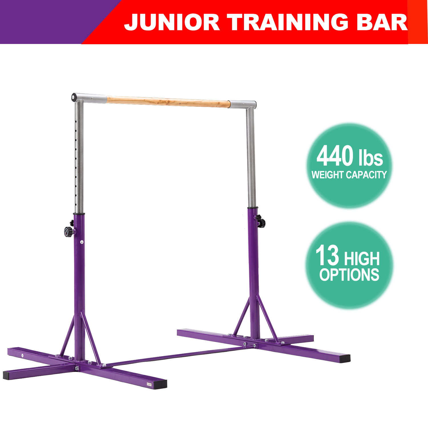 Junior Training Bar Horizontal Gymnastic Bar Indoor Sports Adjustable Purple