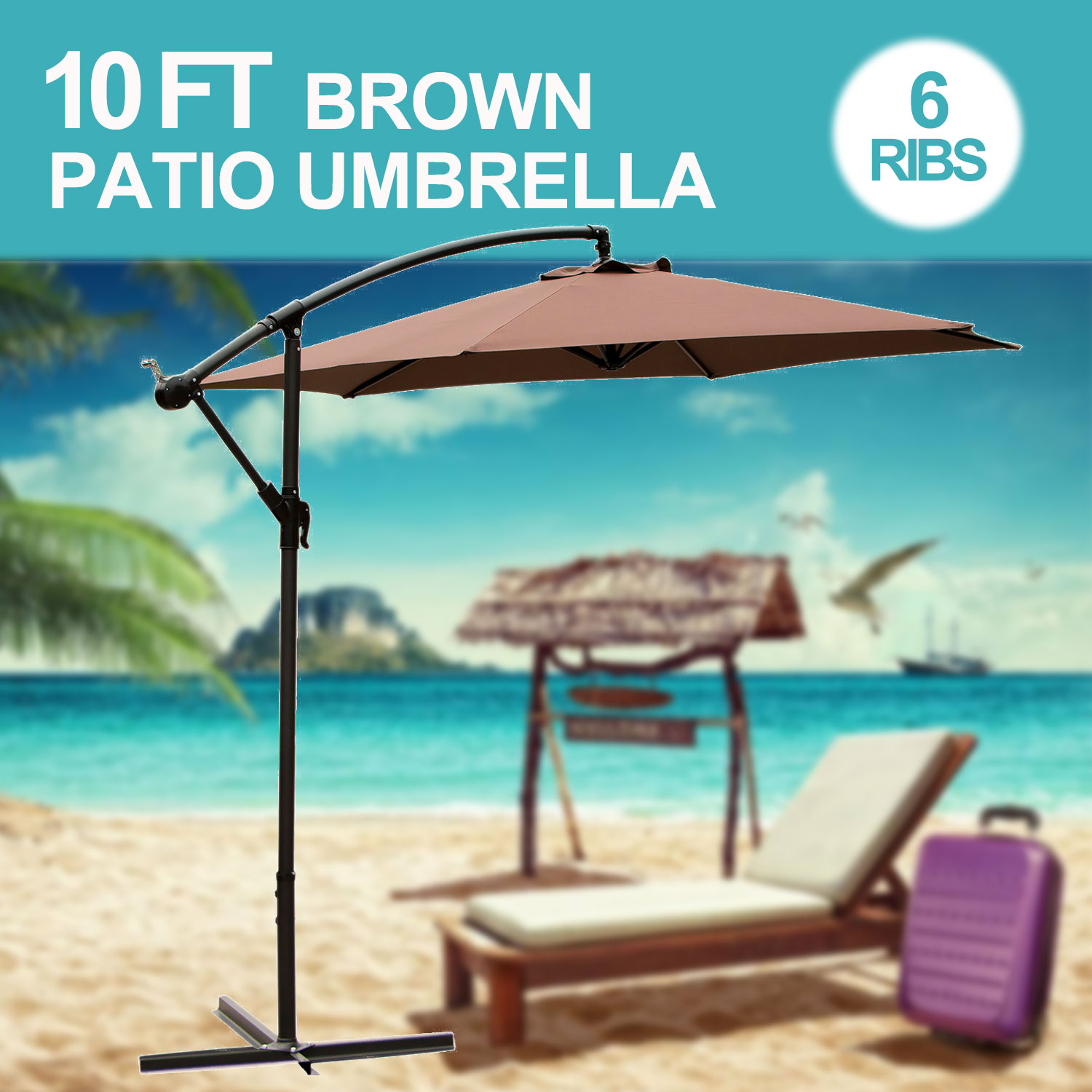 10ft Outdoor Patio Umbrella Canopy Market Shelter Multi Color Tilt W Crank Brown