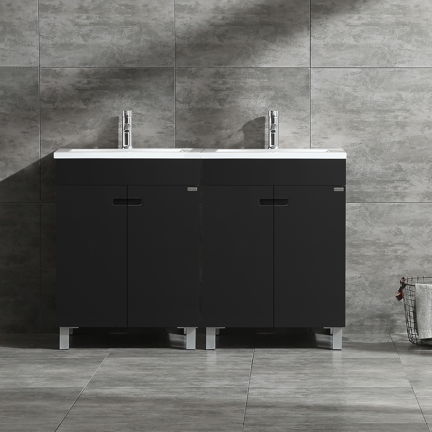Details About 48 Modern Bathroom Vanity Cabinet Double Sink With Faucet Combo Black Mdf Wood