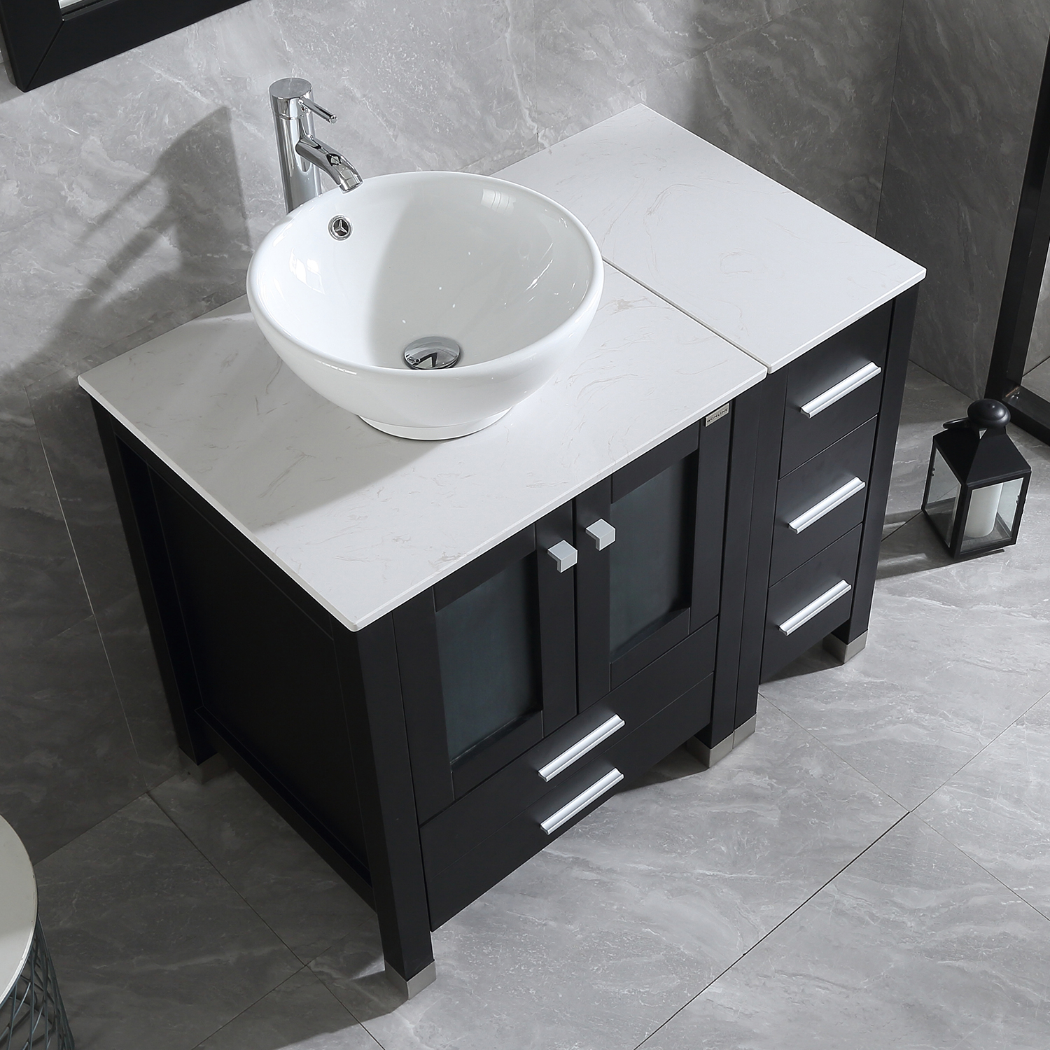 36" Bathroom Vanity Cabinet + Ceramic Bowl Sink + Mirror ...