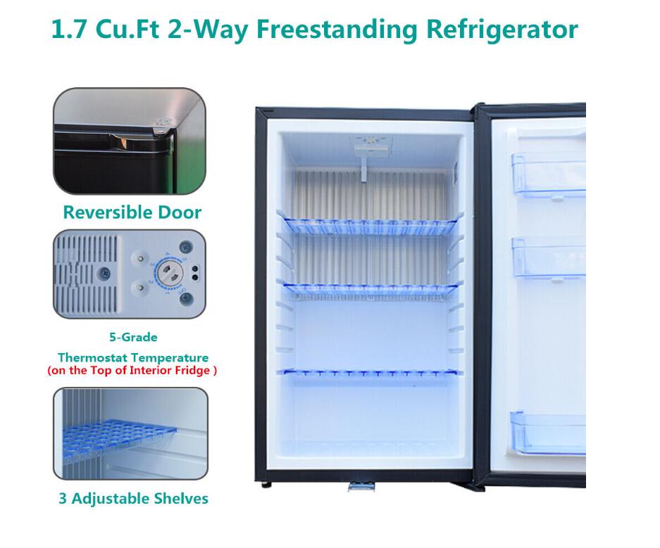 Techomey Semi Truck Refrigerator 1.7 cu.ft, AC/DC Mini Fridge with Lock, Reversible Door, 12V Quiet Absorption Refrigerator for Truck, RV, Camper