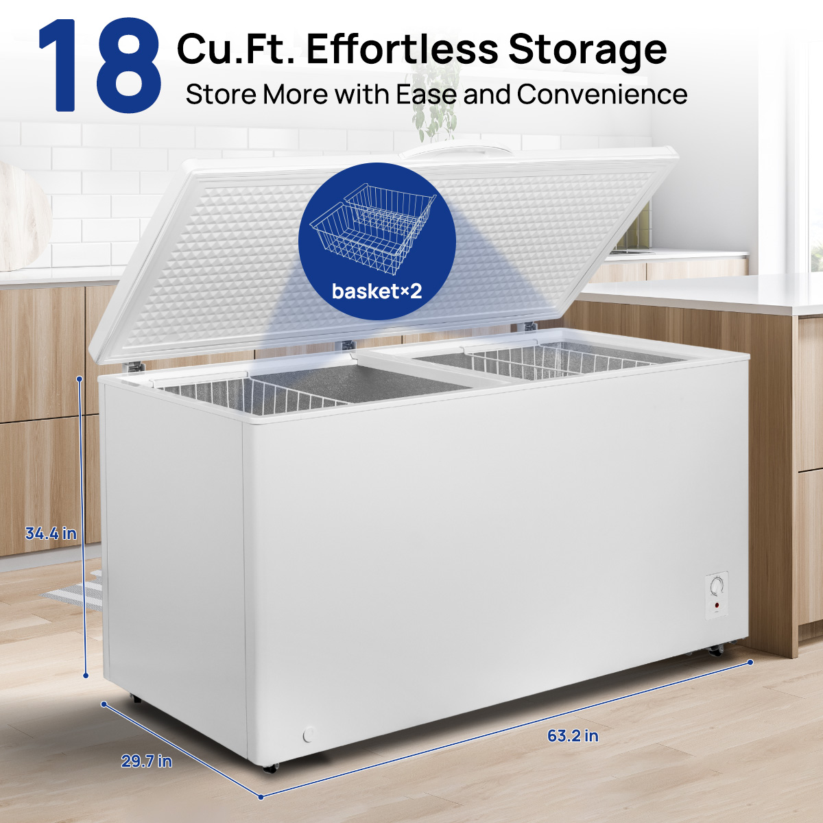 Smad Large 18.36 Cu Ft Chest Freezer Horizontal Deep Freezer 