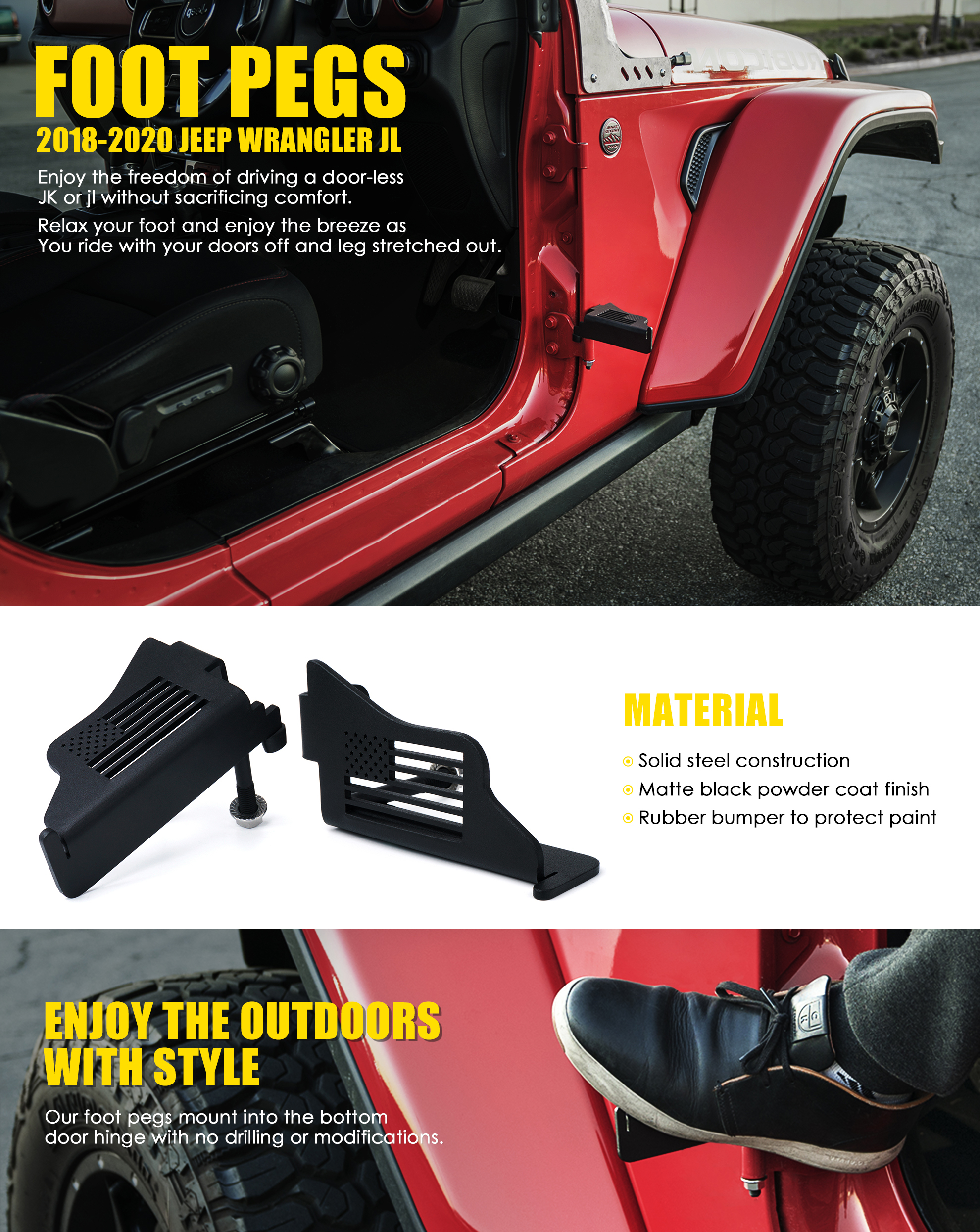 jeep wrangler door foot pegs