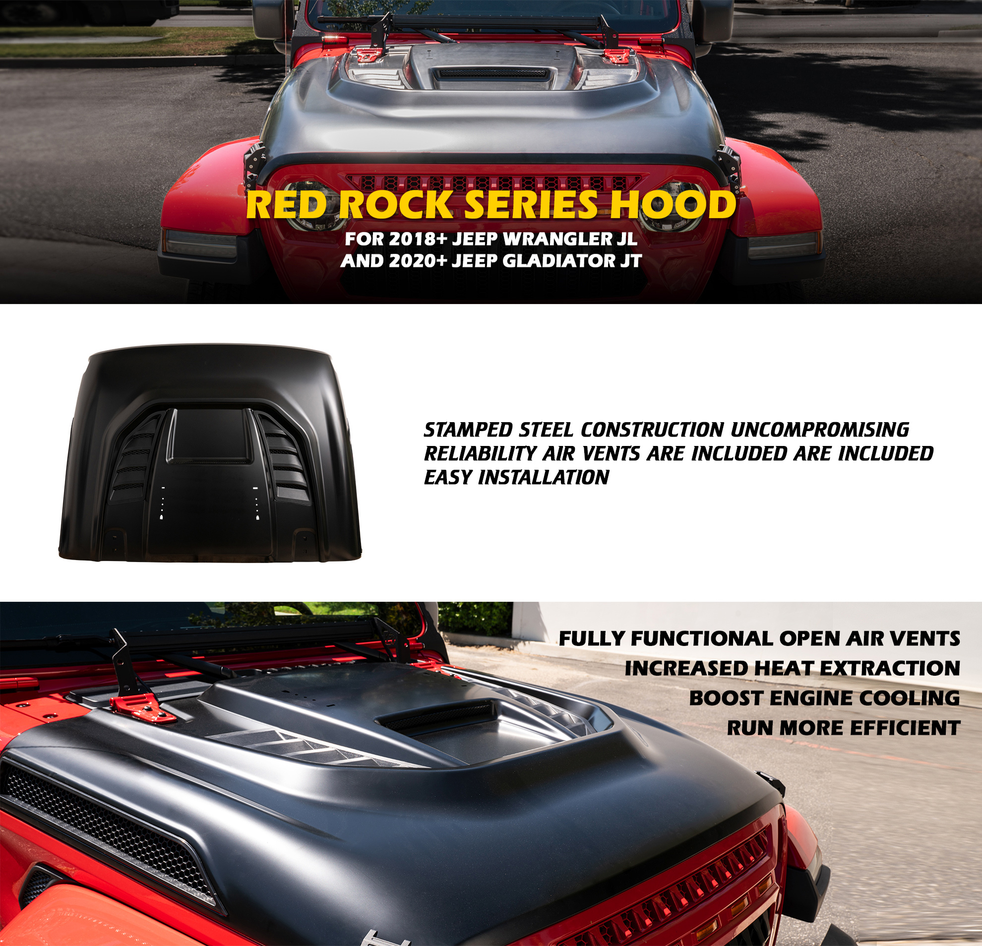 Xprite Hood Side Vent Replacement Parts for 18-24 Jeep Wrangler JL