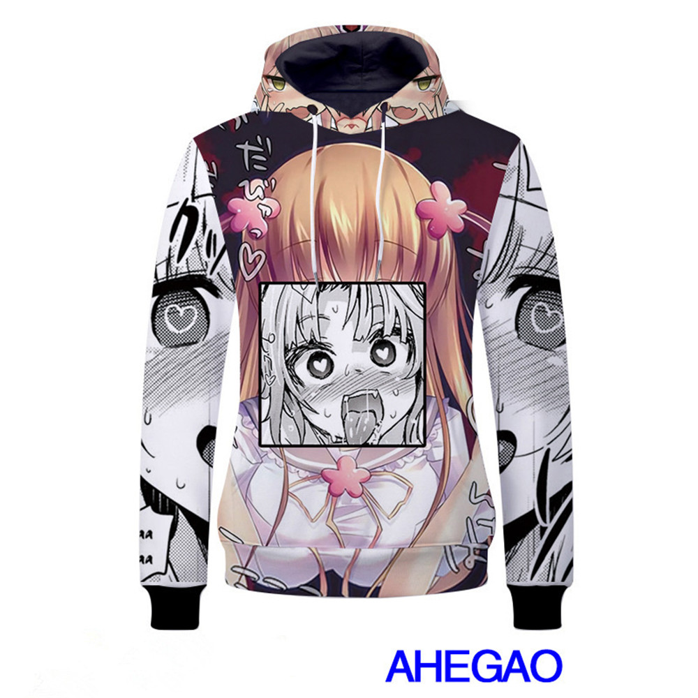 Anime Ahegao Women Hoodies Printed Hooded Jacket Sweatshirt Coat