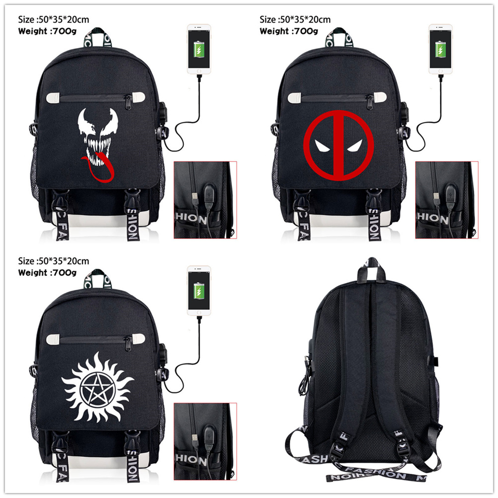 Details About Deadpool Venom Supernatural Spn Student Backpack Travel Shoulder Bag School