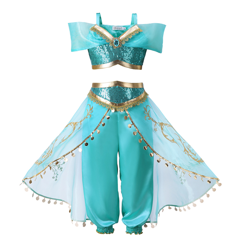DE Aladdin Jasmin Prinzessin Karneval Kostüm Cosplay Damen Mädchen Party Outfit 