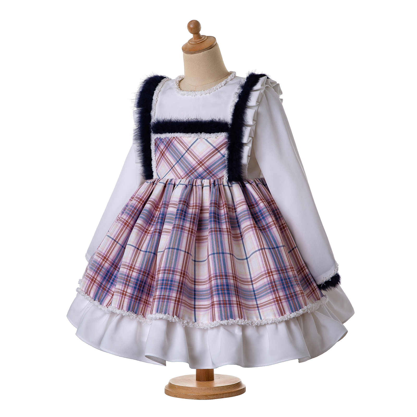 Tartan Kid Girl Spanish Pleat Dress Headband Set School Communion Birthday 3-12Y