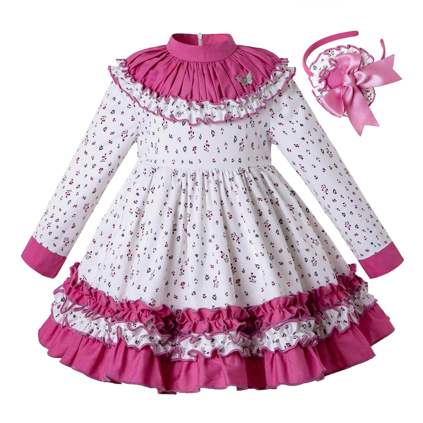 Green Flower Baby Girls Ruffled Dress With Bonnet Christmas Party Pageant Prom