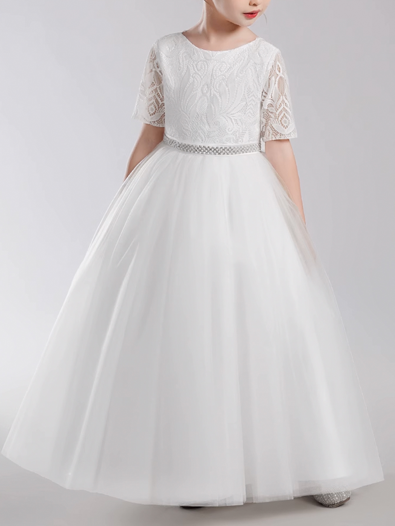 Pettigirl White Lace Tulle Dress For Girls Wedding First Communion