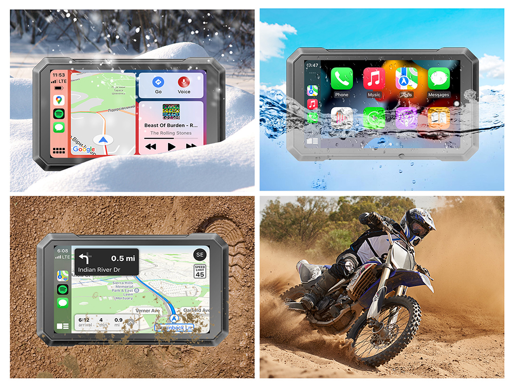 7 Inch Wireless Apple Carplay Motorcycle Portable GPS Navi Navigation Moto  Android Auto Navigator Waterproof IPX7 Screen