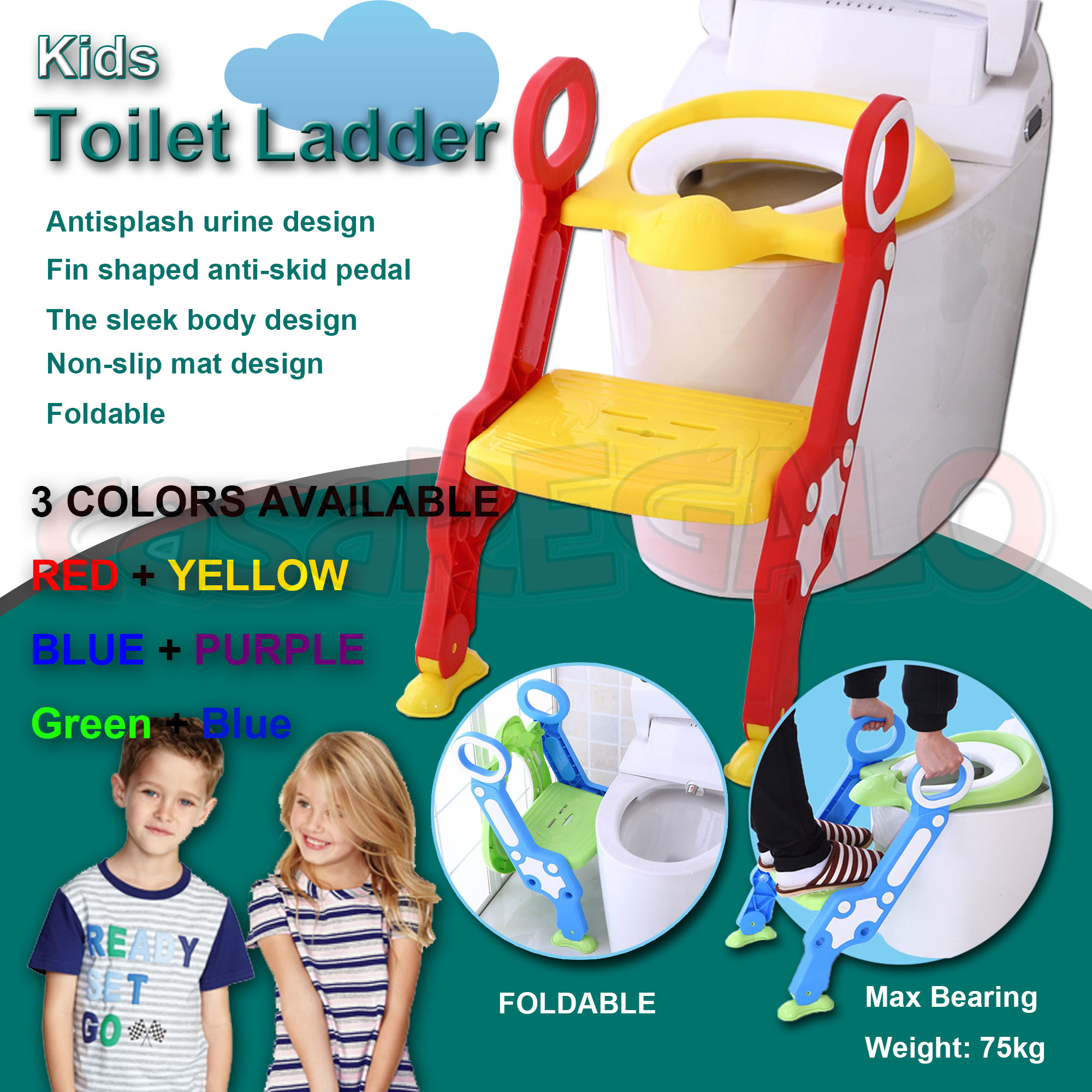 Kids Toilet Ladder Baby Toddler Training Toilet Step Potty Seat Non