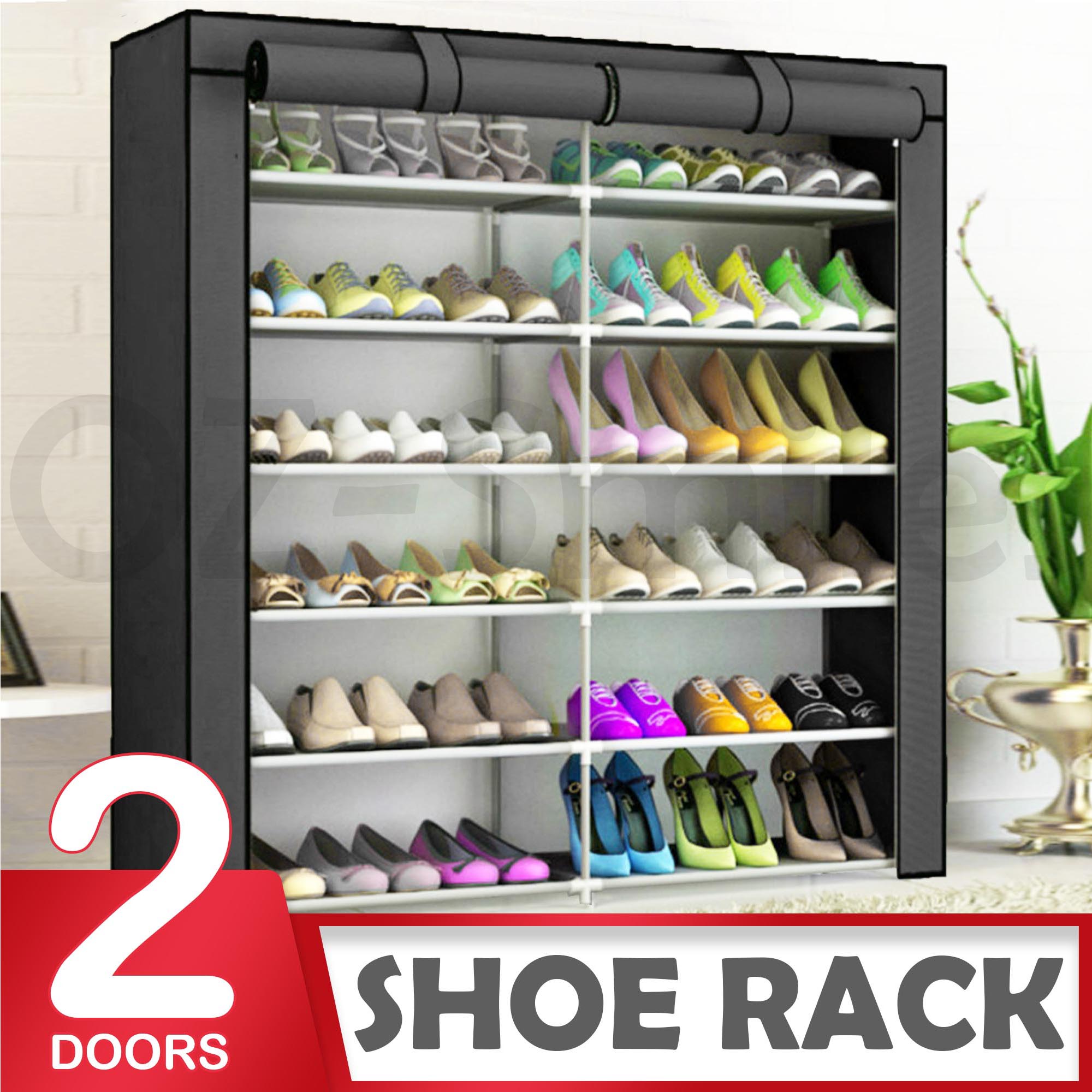 2 Doors Shoes Cabinet Storage Shoe Rack With Cover Portable