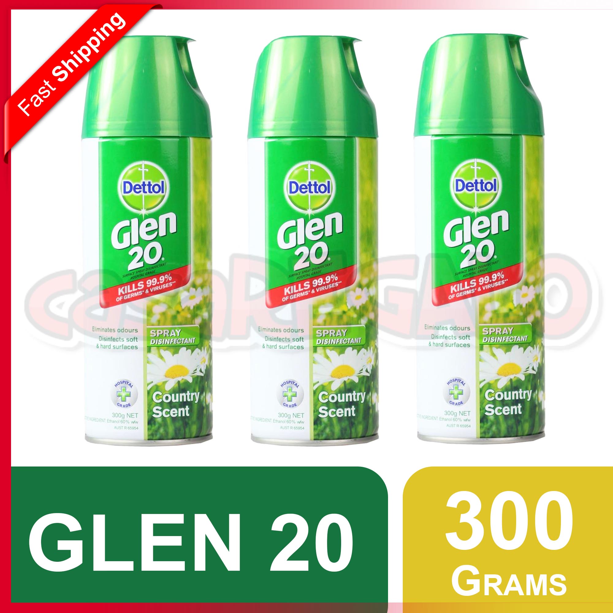 3PK Dettol Glen 20 Disinfectant Spray 300g Kills 99.9 of Germs Country