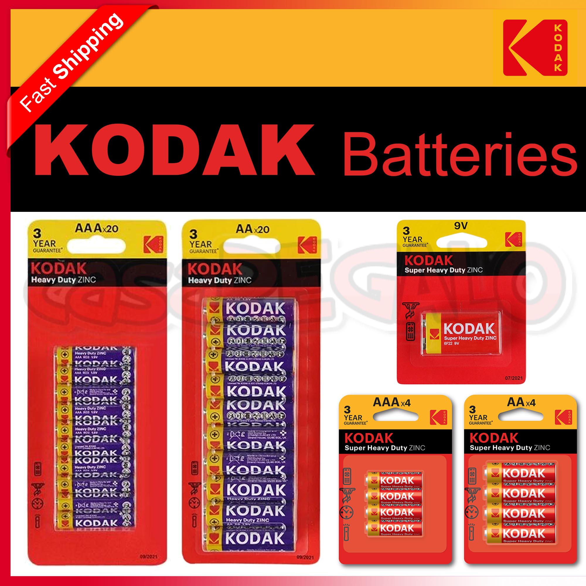 Kodak Heavy Duty AA AAA C D 9V Batteries Battery Zinc Chloride Bulk 1