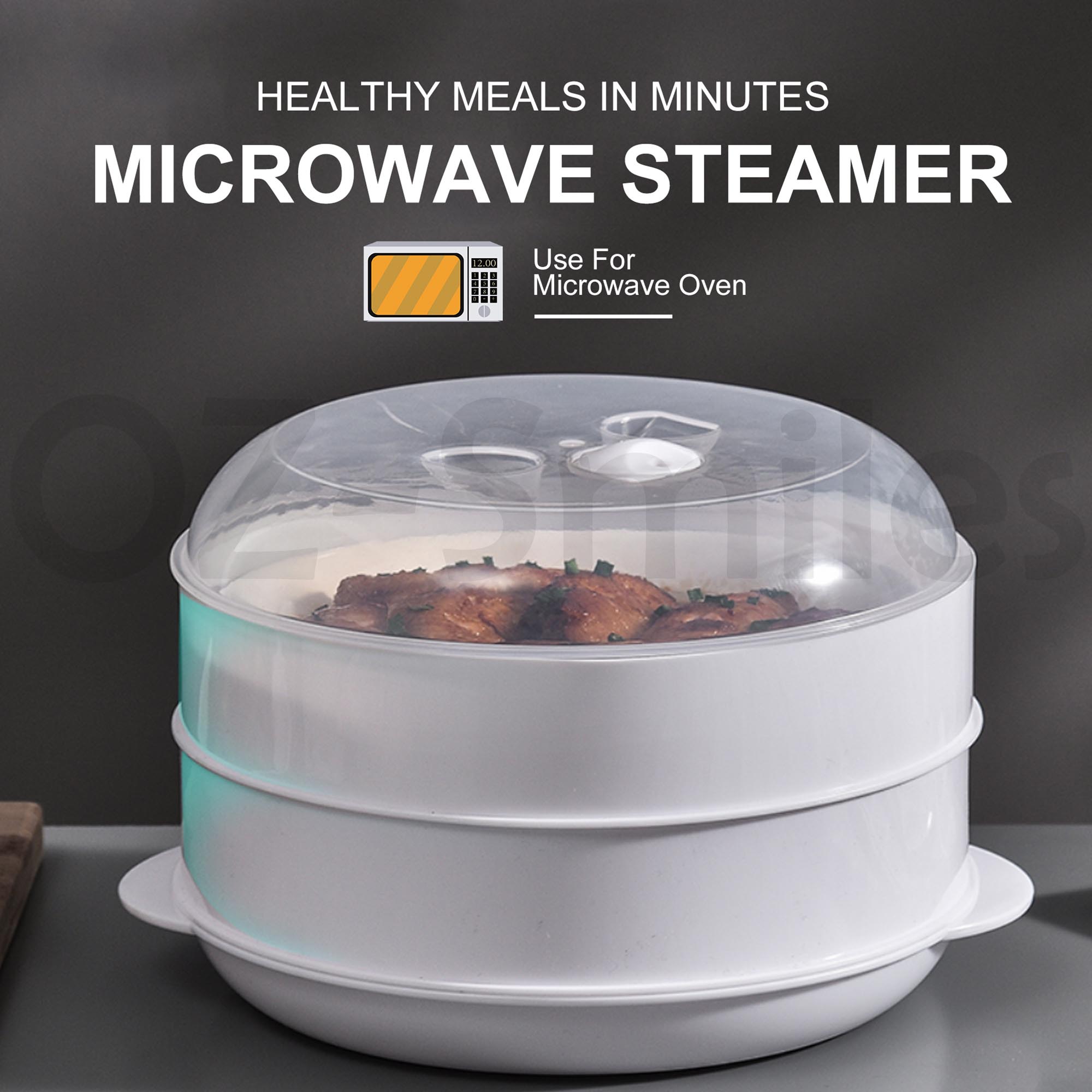 Microwave Steamer 2 TIER Double layer Cooking Meals Vegetables Kitchen