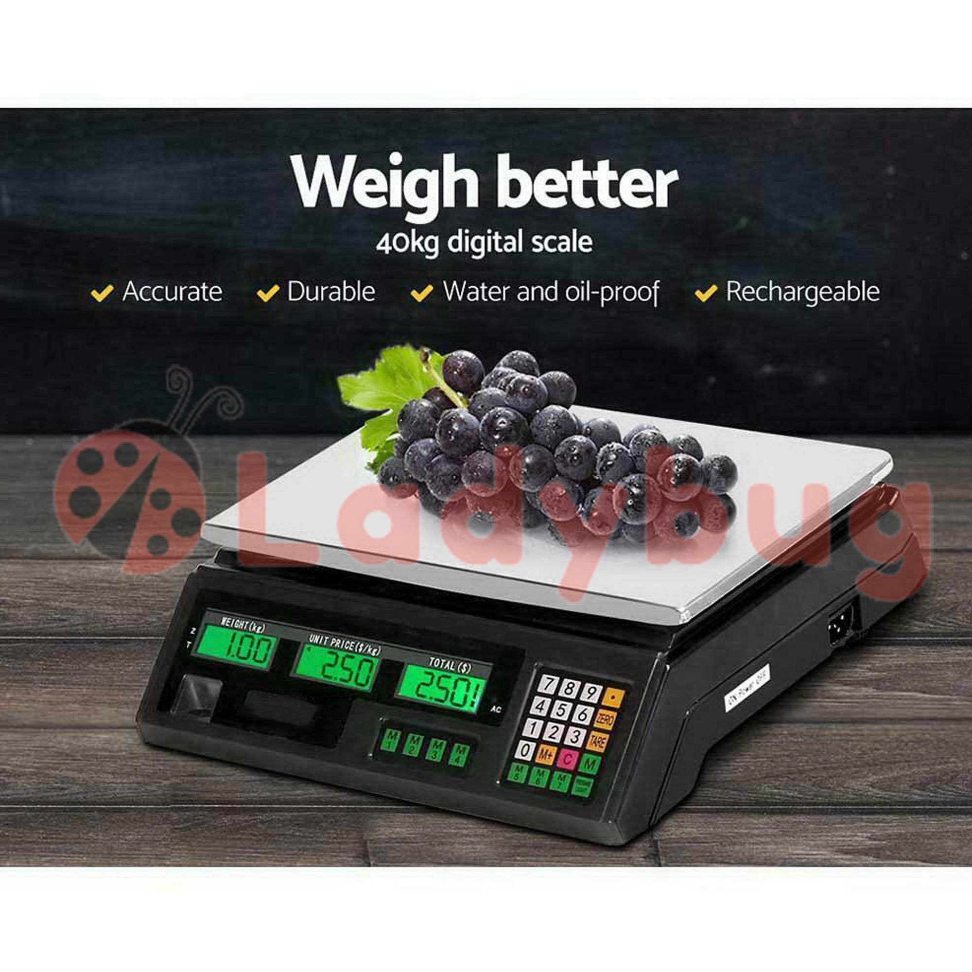 Commercial Digital Kitchen Scales LCD Shop 40KG Food Weight Electronic
