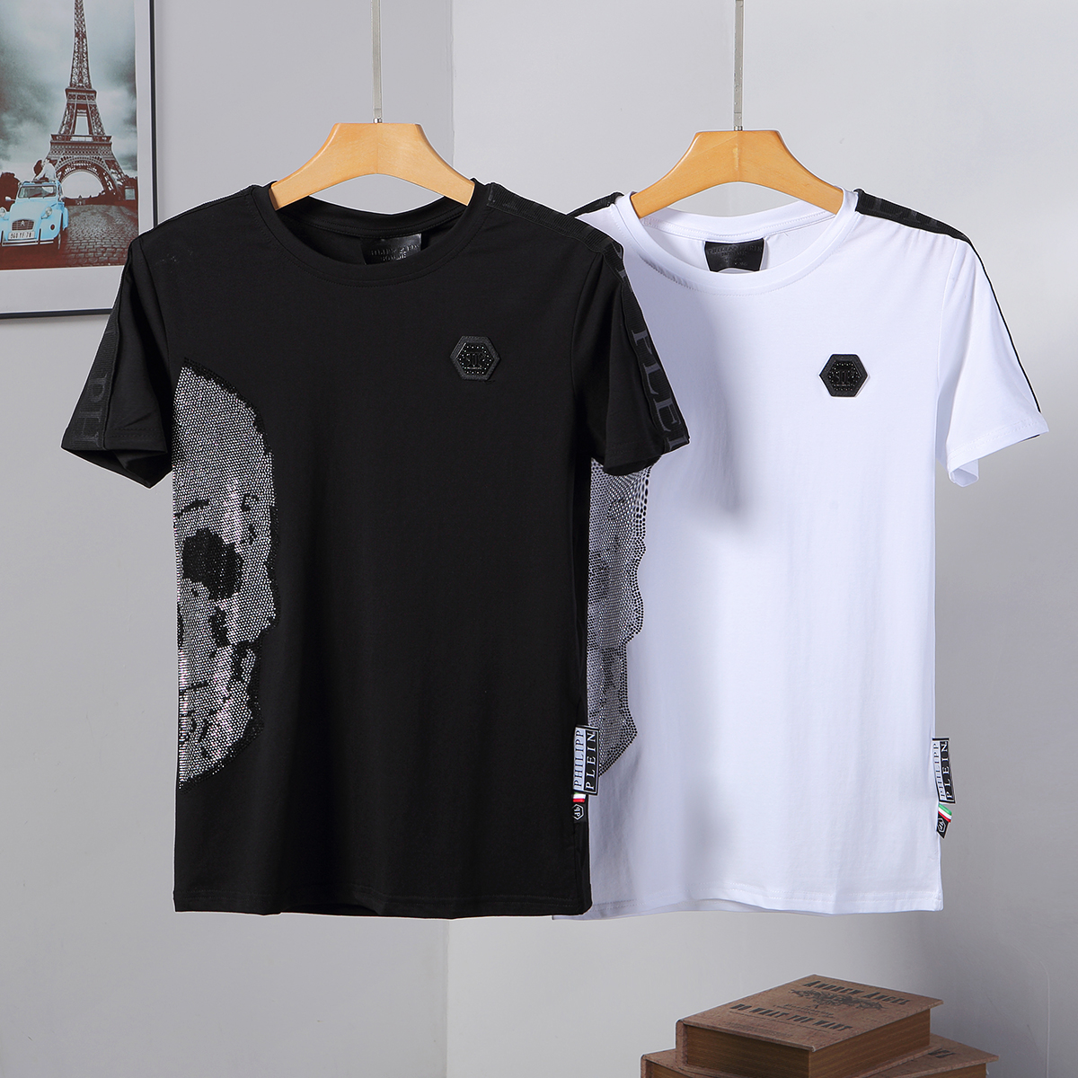 PHILIPP PLEIN Black Letters Men Casual Anti-Collar T-shirt P888002# Size M-3XL