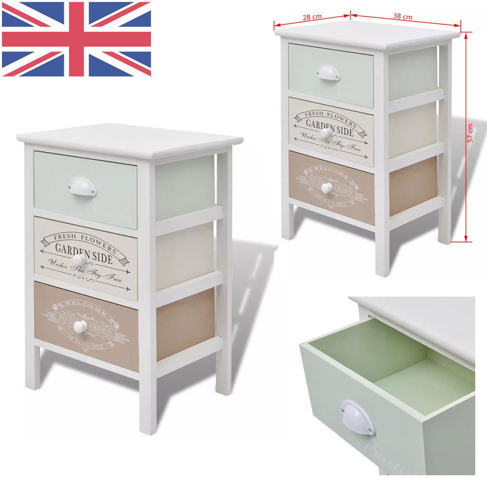 Shabby Chic Storage Cabinet With 3 Drawers Wood French Country