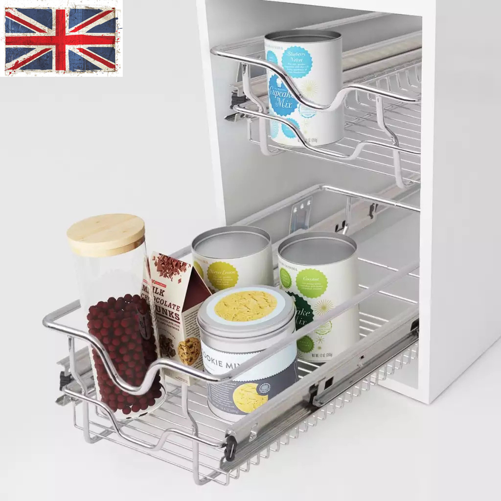 2x Pull Out Wire Baskets Drawers Kitchen Larder Cupboards Organiser 300 600 Mm