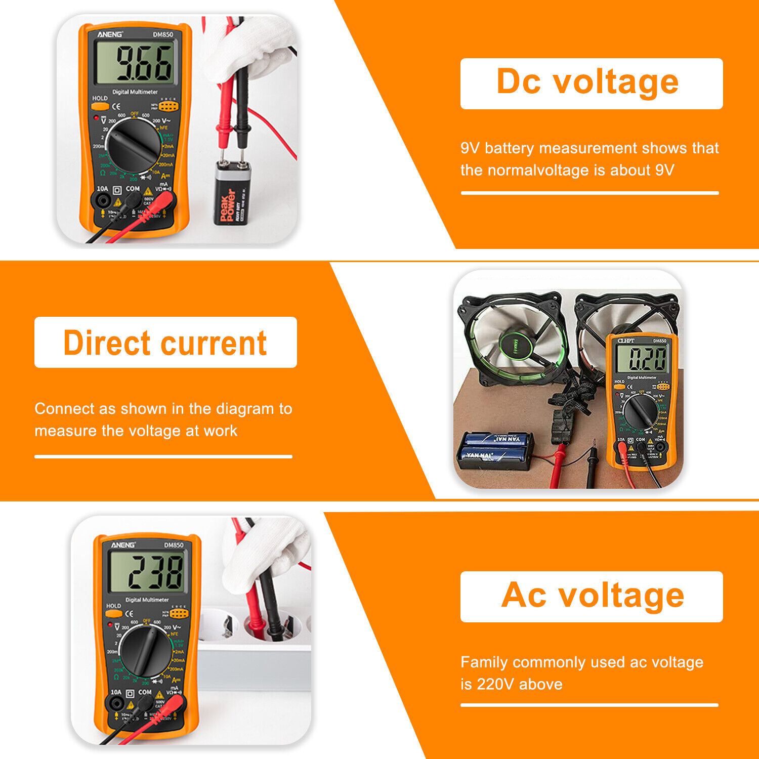 thumbnail image 2 of SZ308 LCD Digital Multimeter – Handheld Voltmeter Ammeter Ohmmeter – AC/DC Tester With Leads 2 of 2