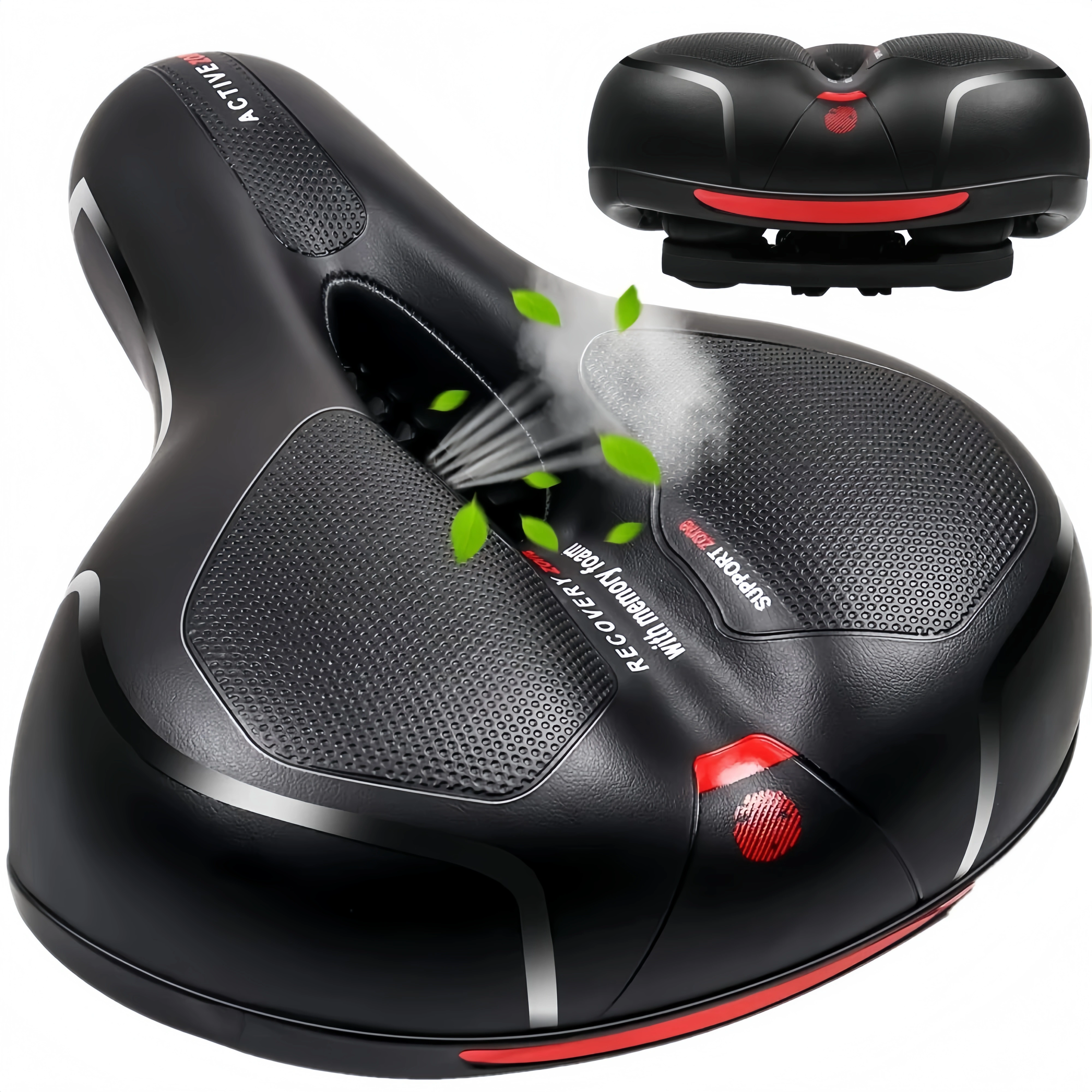 Extra Wide Gel Bicycle Saddle – Comfort Bike Seat With Cushion Pad, Unisex, Black